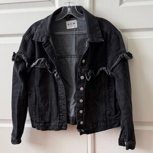Black Denim Jacket with Distressed Details
